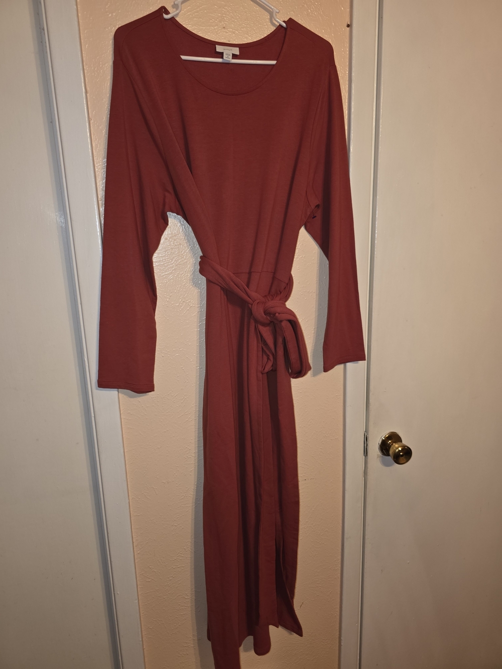 Pure Jill J. Jill Long Sleeve Tie Waist Maxi Dress Brick Red Rust 1X Plus Size